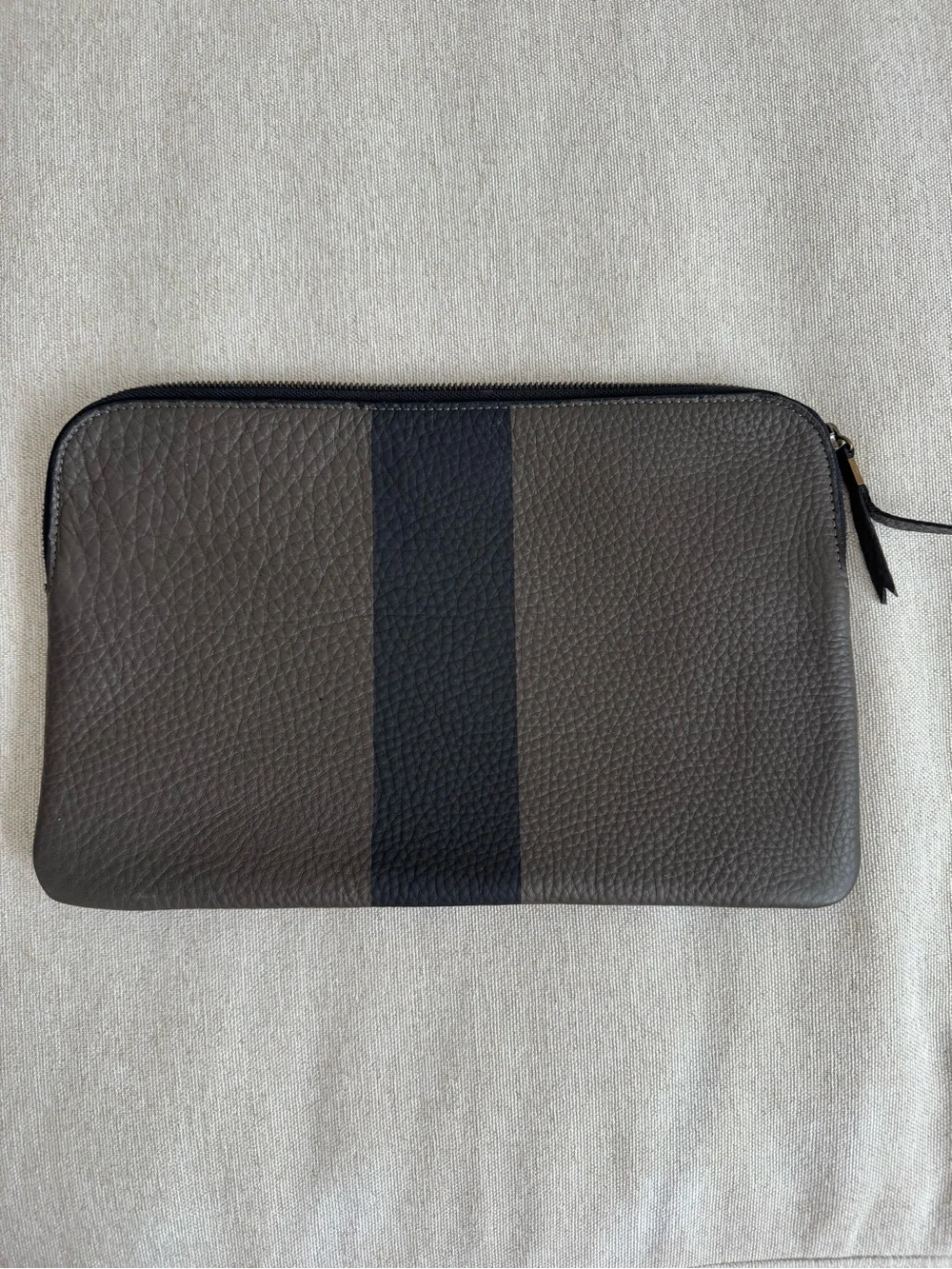 Madewell Leather Zip Pouch in Gray with Black Stripe